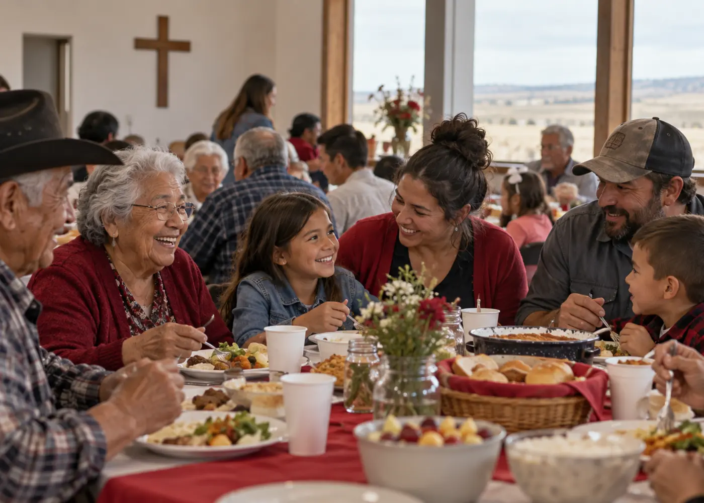 A multigenerational church fellowship meal